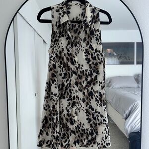Equipment Silk Sleeveless Cheetah Print Shirt Dress